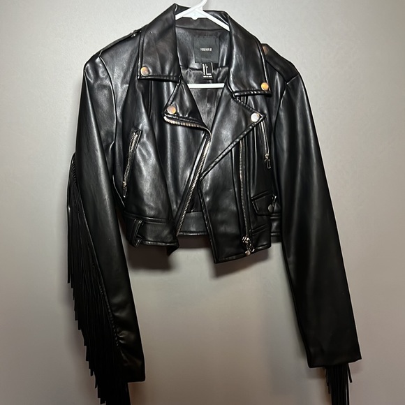 Black Leather Fringe Jacket - Picture 2 of 11